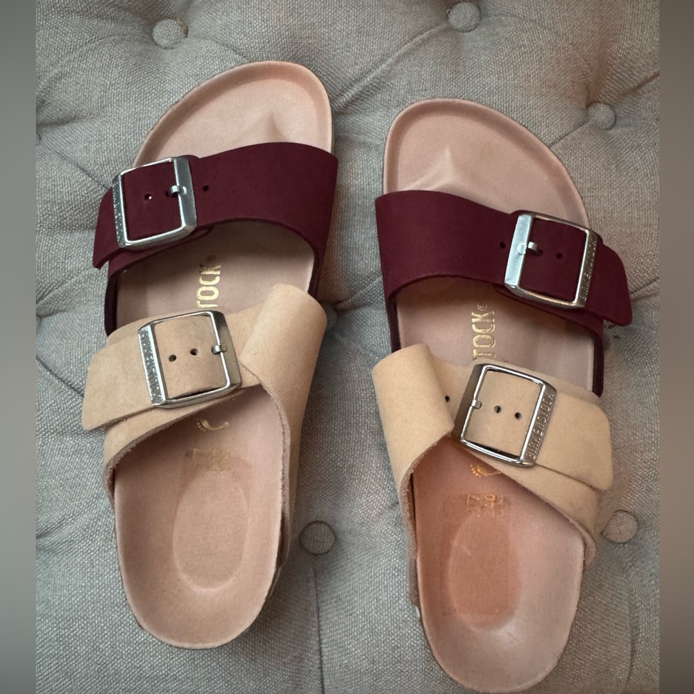 Birkenstock Two-Tone Suede, Pink and Maroon, Size 37 (6.5)